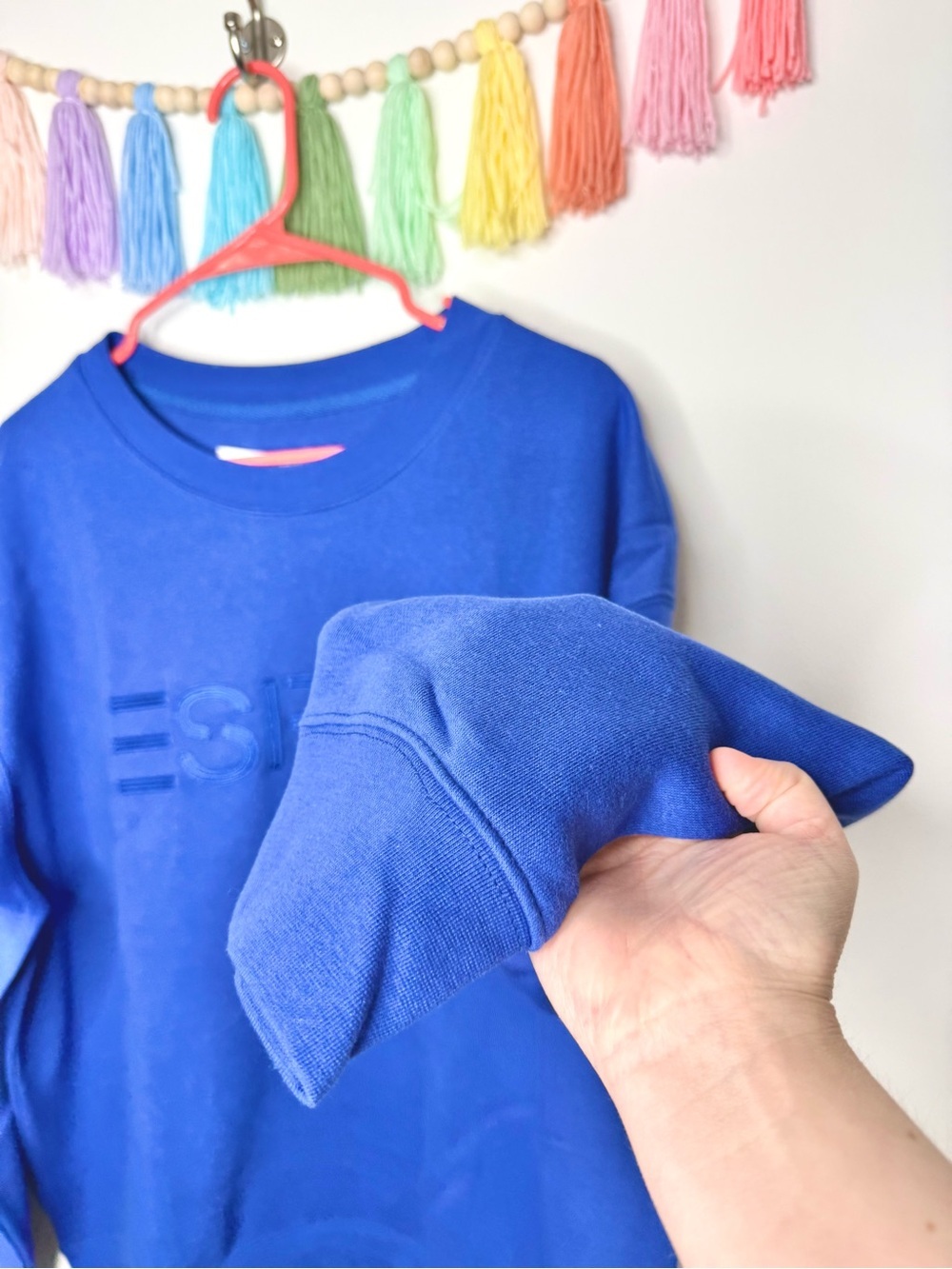 Esprit Royal Blue Crewneck Sweatshirt XL NWT Retro 80s Tonal Embroidered Logo - Picture 6 of 14